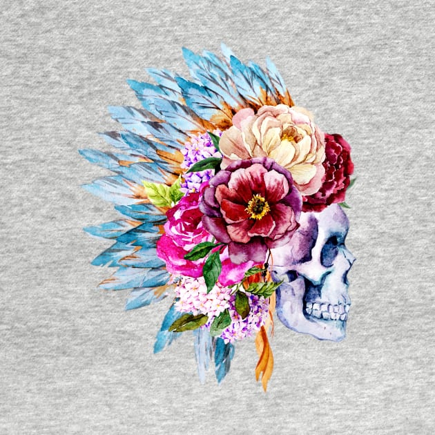 Image: Watercolor, Skull and flower headdress by itemful